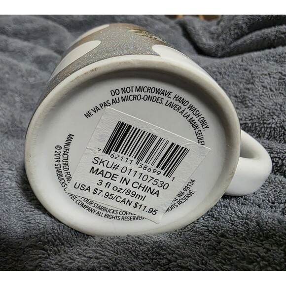 STARBUCKS 2019 Silver Sparkle Polka Dots COFFEE Demi ESPRESSO 3oz Mini Mug - Picture 4 of 5